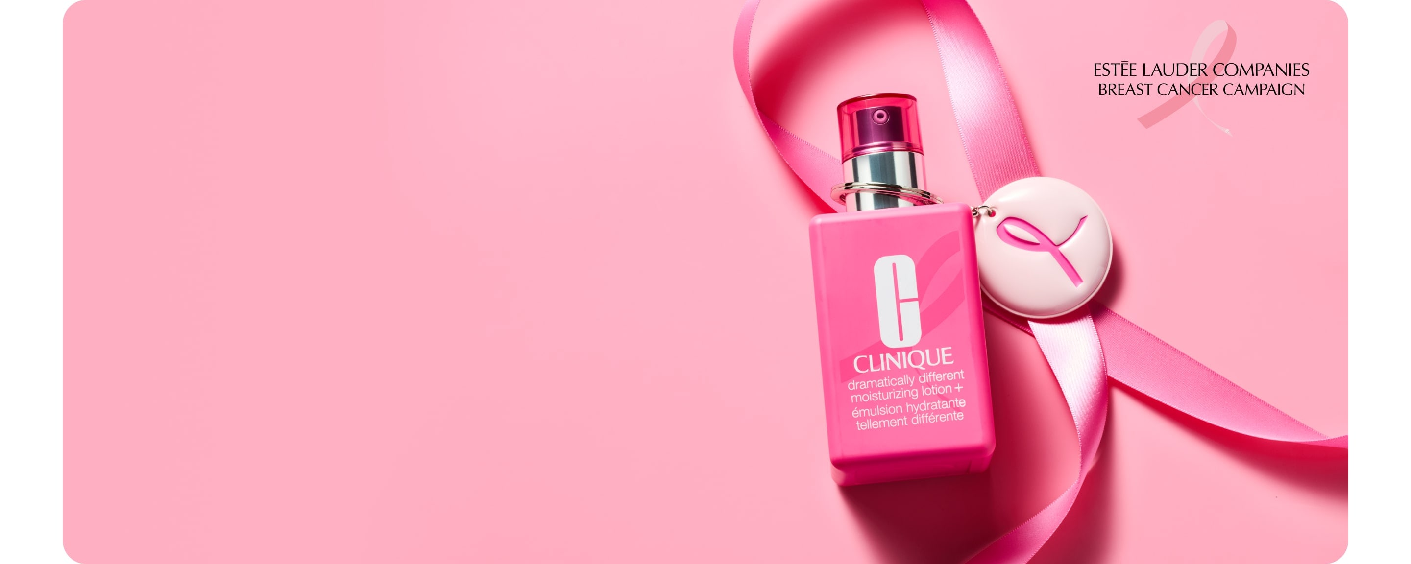 Limited edition Breast Cancer Awareness, Dramatically Different Moisturiser in laying on a bright pink background