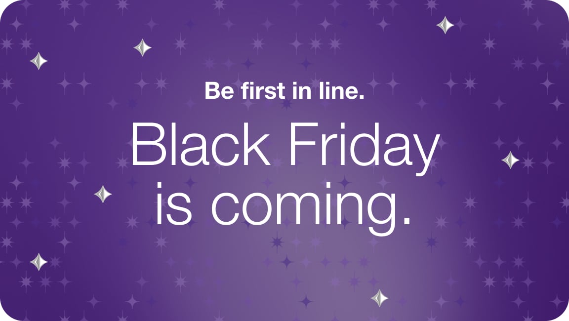 Black Friday is Coming... text over a purple, star background