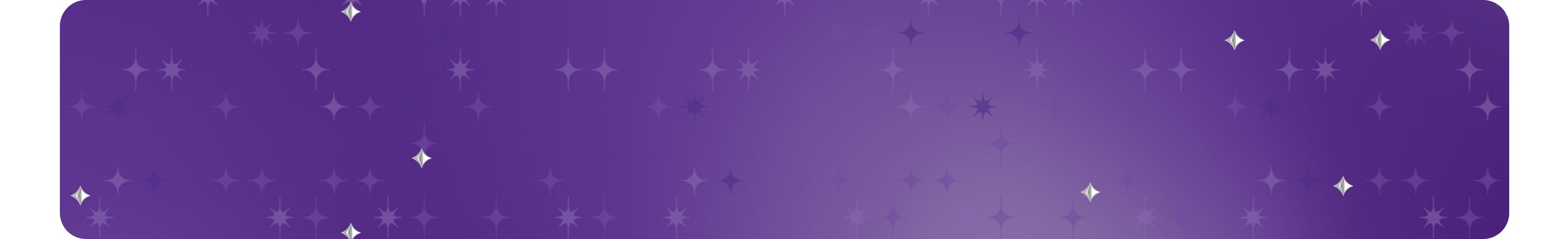 Purple background visual with decorative purple and silver star graphics
