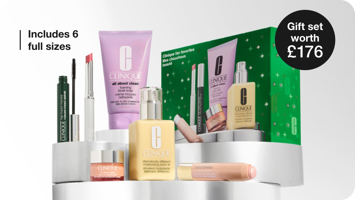 Clinique Fan Favourites set in a brightly let setting with soft shadows