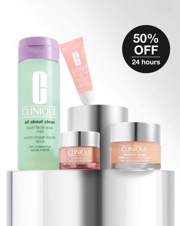 Hydration Routine Gift Set <br><s>£104</s> <span style="color: #ba0000;">£52</span> at checkout, For one day only, save 50% with this limited-edition Hydration Routine Gift Set featuring four full-size products, exclusively on Clinique.co.uk. Worth £104. Discount applied at checkout.