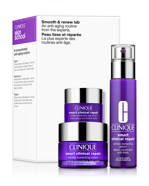 Smooth + Renew Lab Skincare Gift Set, 3 anti-ageing experts for smoother, younger-looking skin in one skincare gift set, includes a full-size Smart Clinical Repair™ Wrinkle Correcting Serum, 30ml. Worth over £93!