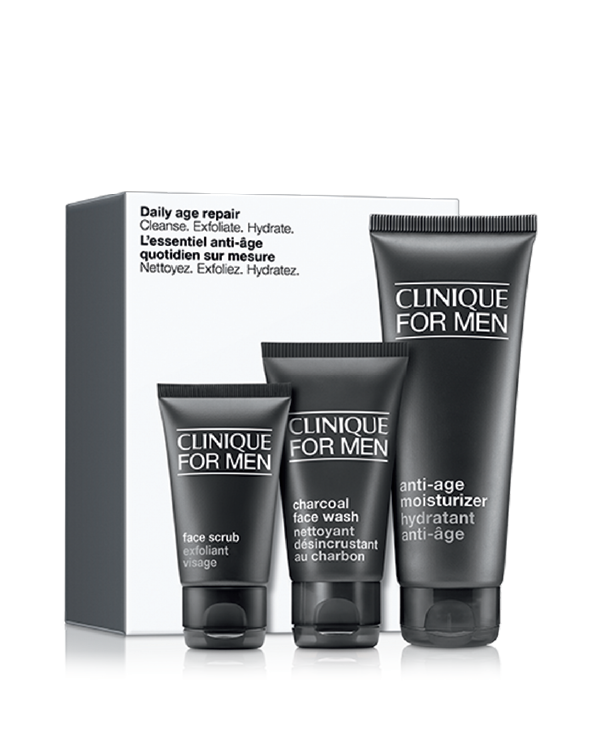 Daily Age Repair Skincare Gift Set for Men, This 3-piece gift set worth over £51 is packed with everything he needs for fresh, younger-looking skin.