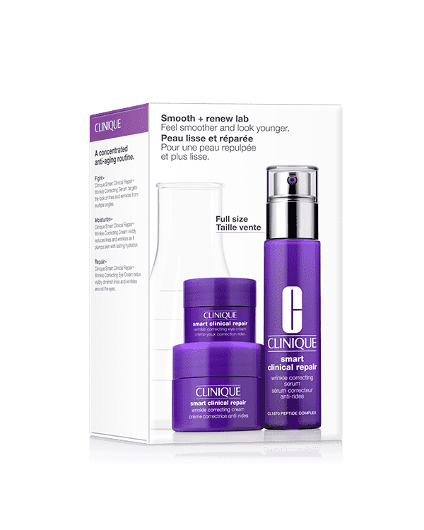 Smooth + Renew Lab: Smart Clinical Repair Feel Smoother and Look Younger Set, 3 anti-ageing experts for smoother, younger-looking skin.