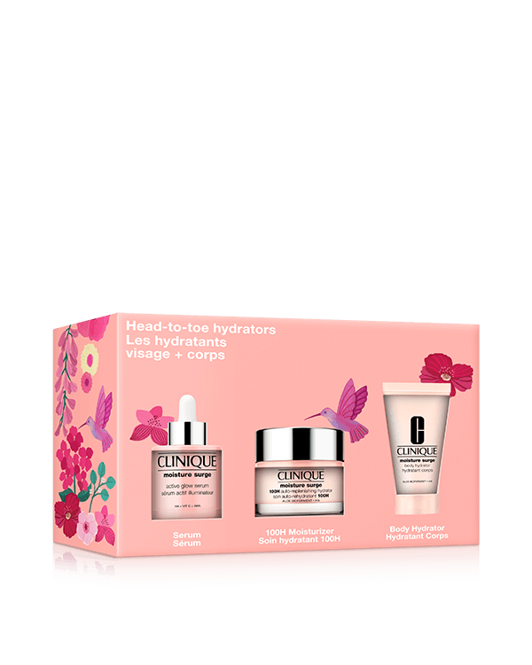 Head-To-Toe Hydrators Skincare Gift Set, A most-loved Moisture Surge™ trio for hydration from head to toe. Worth £90.