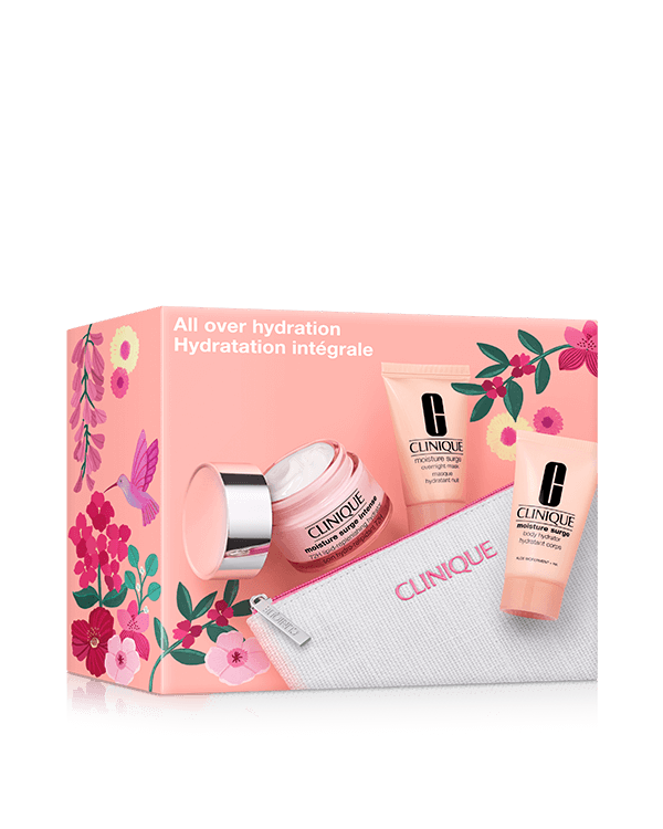 All Over Hydration Skincare Gift Set, A most-loved Moisture Surge™ trio for head-to-toe hydration. Worth £59.